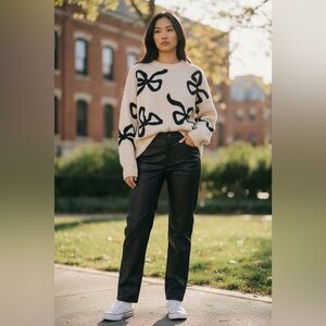 Express Bow Sweater Large + Faux Leather Pants Size 14 Outfit Bundle NWT